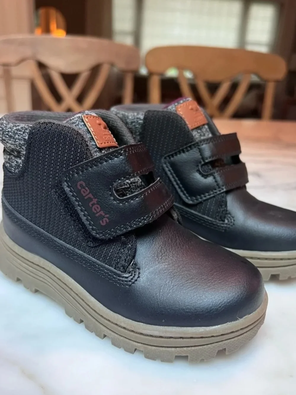 Carter's Black and Tan Toddler Hook-and-Loop Ankle Boots. 6